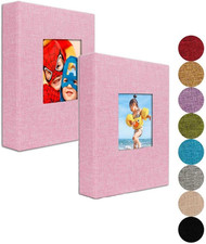Small Photo Album 4x6   Clear Pages, Linen Cover with Front Window, Pack of 2, E