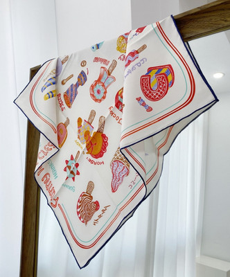 18 Momme Twill Silk scarf Icecream Print Double Face Necktie Collar Scarf 26''