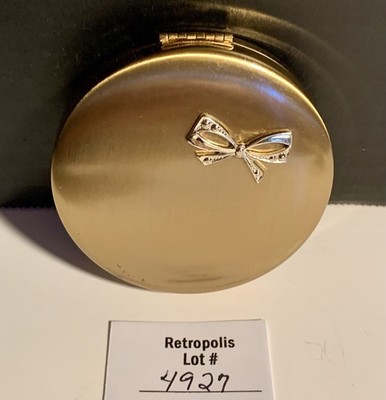 Royale Powder Compact MCM Vintage Gold Tone Mirror Crown Bow
