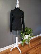 Women  s Black Track Jacket M Slim Fit Mid-Length Polyester Knit Full Zip
