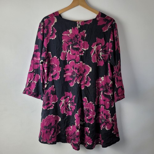 Masai Women Size S Black Pink Floral Boxy Tunic Blouse Top Casual Relaxed Smart - Picture 9 of 10