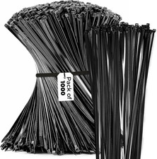 12-Inch Black Zip Ties - 1000-Pack Heavy Duty Wire and Cable Ties - Durable Self