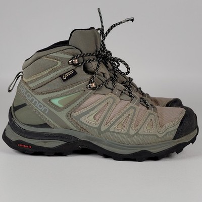 Salomon X Ultra 3 Mid GTX 401346 Women's US 6 Hiking Shoes Green Lace-Up Boots