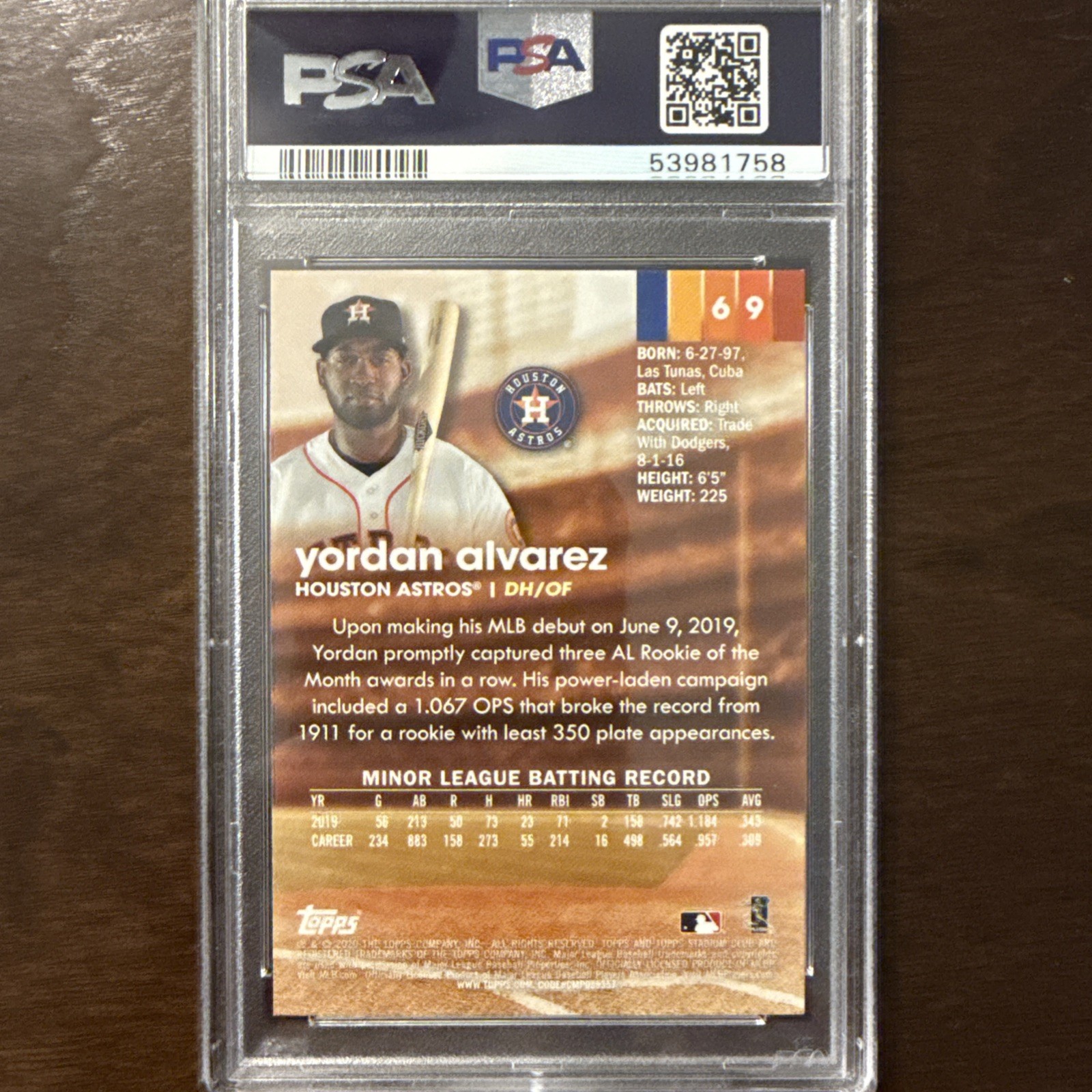 2020 Stadium Club Yordan Alvarez Sepia RC PSA 10 💥 view 2