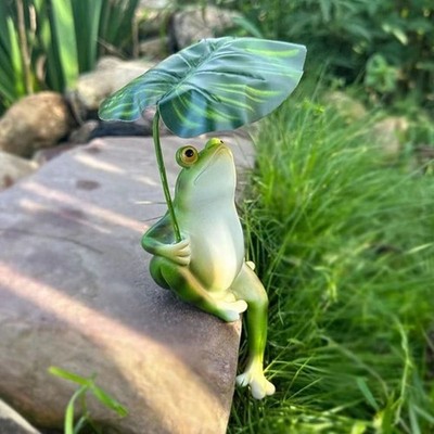 3D Resin Frosch Figur Frosch Statue Ornament mit Blatt Landschaft Deko