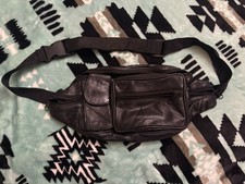 Leather Large Fanny Pack Waist Bag 6 Pockets Vintage
