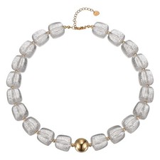 Colorful Resin Chunky Beaded Necklace for Women, Silver 16-18"