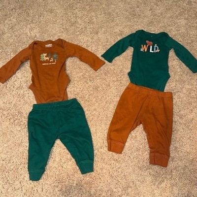 Bundles baby place baby bodysuit and pants set in green and brown