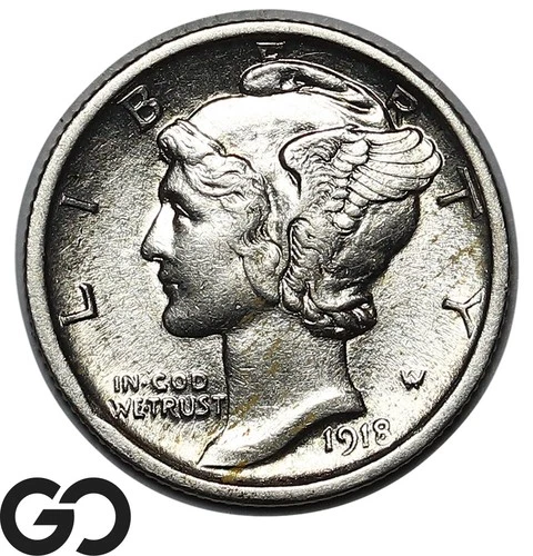 1918-S Mercury Dime Better Date AU++ Early San Francisco Issue