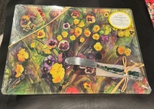 LSARTS 2 Piece Designer Serving Set Pansies Cheese Board with Spreader