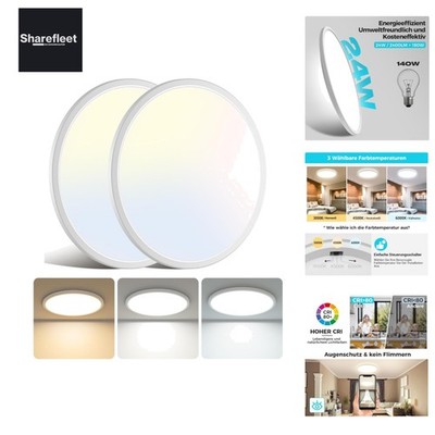 2 Stück 33cm Deckenlampe Led 24W, Hell Deckenleuchte Flach 2400LM, Runde Bade...