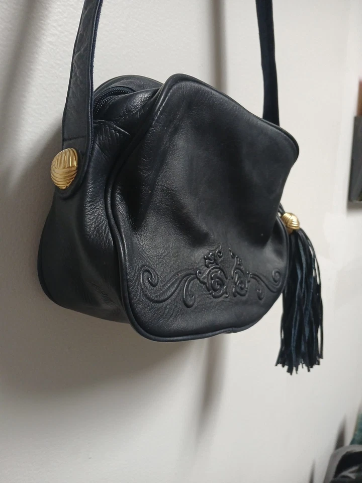 Bolso Bandolera Bolso de Mano Etienne Aigner Vintage Cuero Negro con Borla Foto 2 de 4