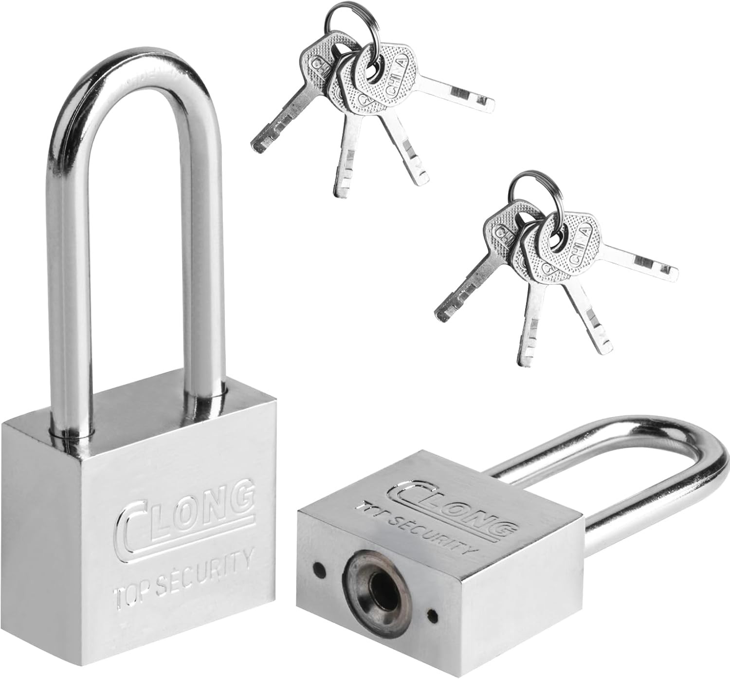 2 Pcs Long Shackle Padlocks With Keys - Keyed Outdoor Locks for Shed, Gym Locke