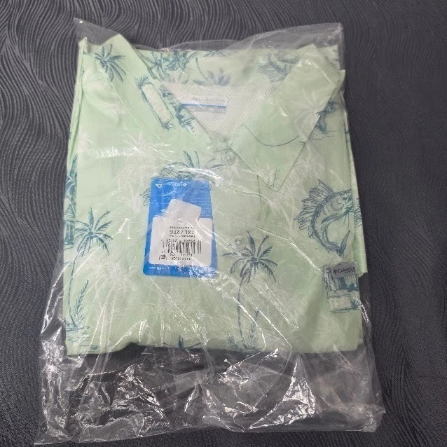 Coulmbia PFG Super Slack Tide Shirt Mens XXL NWT Green Marlin Hut Palm Tree image 2