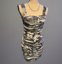 Y2K Ruched Floral Bodycon Dress Chesley M Stretch Tube Strap Sexy Fitted Club