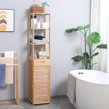Bamboo Tall Slim Bathroom Cabinet with Drawer and Slatted Shelves, Natural