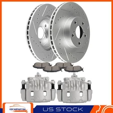Brake Front Calipers & Rotor & Ceramic pad Drill Slot For 11-2016 Subaru Impreza
