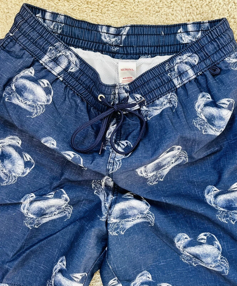 LN Merona Swim Trunks Vineyard Drawstring Pockets Mens Target Blue Beach Crab Foto 4 de 4
