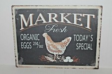 Chicken Market Organic Eggs Metal Wall Sign 13 x 10" Farmhouse Rustic Home Decor