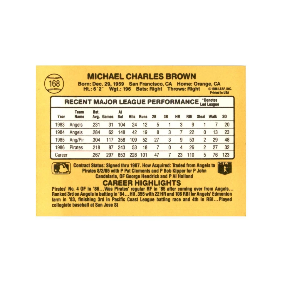 1987 Donruss Mike Brown Baseball Cards #168 - Image 2 of 3