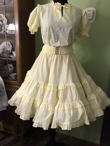 vtg 70’s partners please square dance rockabilly complete yellow outfit