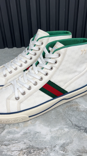 GUCCI Tennis 1977 Web GG Sneakers Monogram White Canvas Fabric 8 G 8.5 US 42EUR - Video 1 of 1