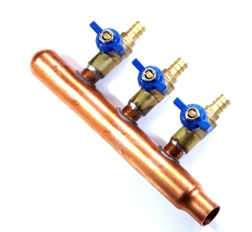 3 port PEX Plumbing Manifold 3/4 Male 1/2 Ball Valve close end SWEAT end - Picture 1 of 3