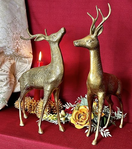 Vintage Brass Reindeer Male Bucks Christmas Rustic Gold Deer Cabin Holiday #721 - Picture 2 of 11