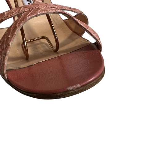 Manolo Blahnik snakeskin slingback sandals pink leather stiletto 38.5 8.5 womens - Picture 11 of 15