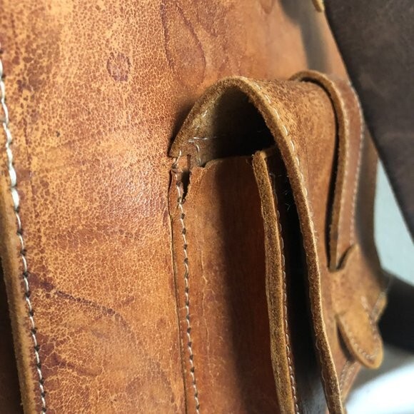 Vintage 70s distressed rectangular shaped brown l… - image 10