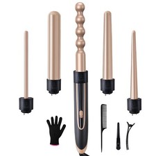 5-in-1 Interchangeable Curling Iron Set - Instant Heat-Up Ceramic Wands 0.35-...