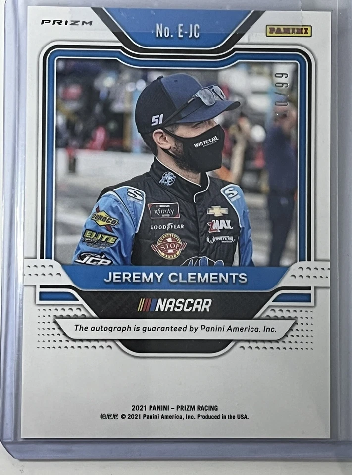 /99 Jeremy Clements #E-JC Auto 2021 Panini Prizm Endorsements Purple Velocity - Image 2 of 3