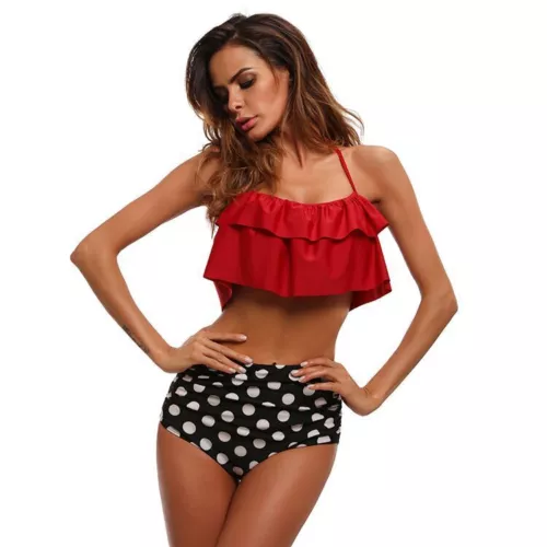 Two Piece Women Sexy Tankini Swimsuits High Waisted Ruffle Strappy Swimwear US - Picture 13 of 47