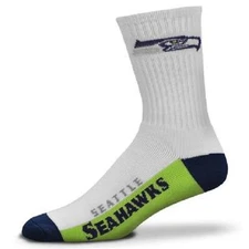 Seattle Seahawks Men's Crew Socks Large Size 10 to 13 White