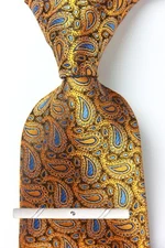 New Classic Paisley Gold Blue JACQUARD WOVEN 100% Silk Men's Necktie Tie