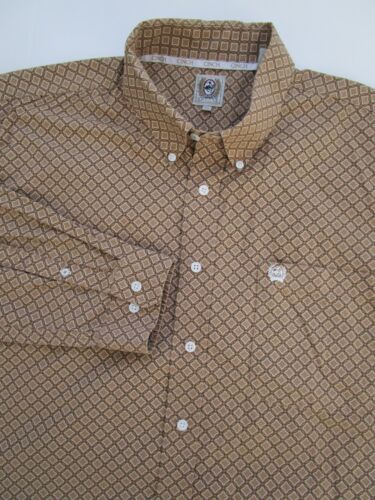 Mens XL Cinch beige geometric western button shirt - image 1