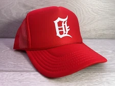 UPSIDE DOWN DETROIT RED CAP HAT 5 PANEL HIGH CROWN TRUCKER SNAPBACK MOTOR CITY
