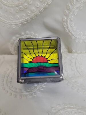 Vintage Hand Made  Leaded Beveled Glass Sunshine Trinket Storage Jewelry Box 