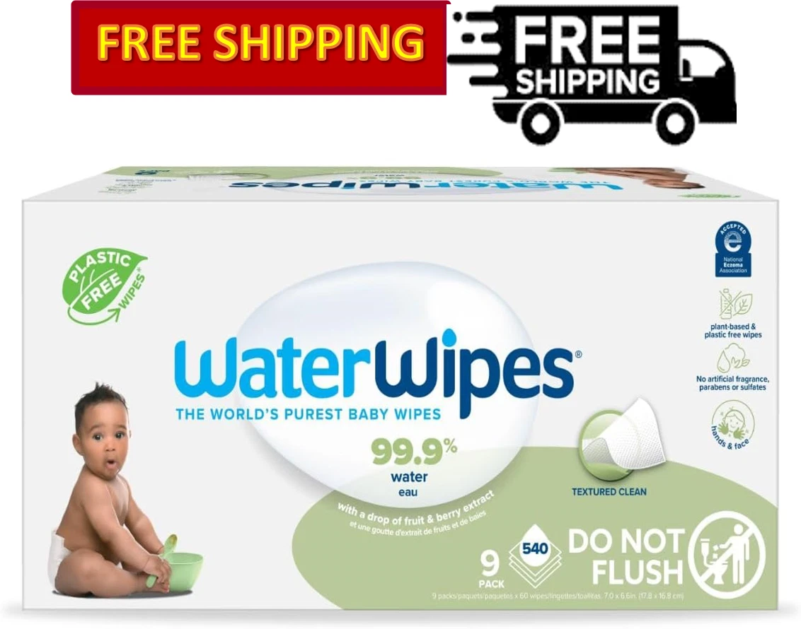 WaterWipes Biodegradable Textured Clean, Toddler & Baby Wipes, 9 Pack, 540 Wipes