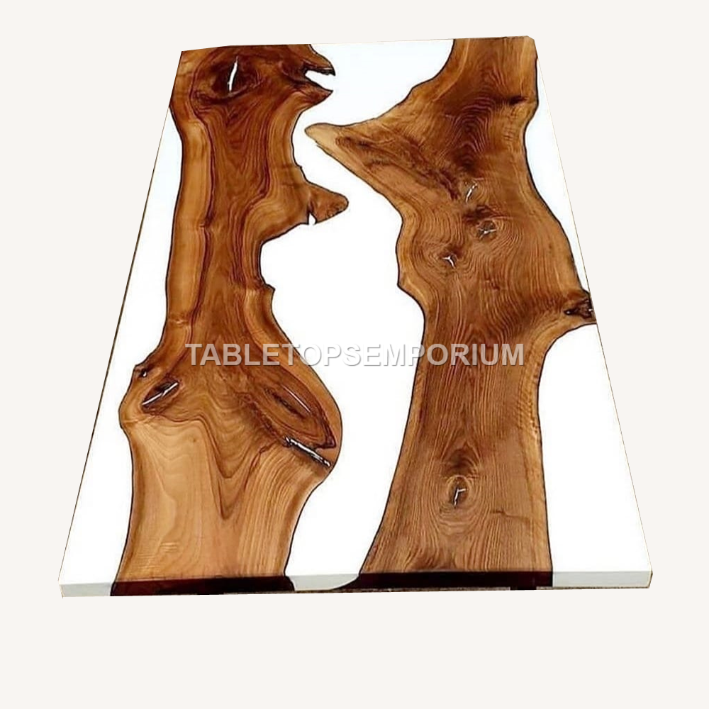 Hornbeam Wood Acacia Matt White Epoxy Resin Office Table/Dining/Center Table Top