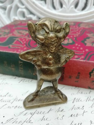 Vintage 1930er massives Messing Cornish Piskie Pixie frecher Wichtel Figur