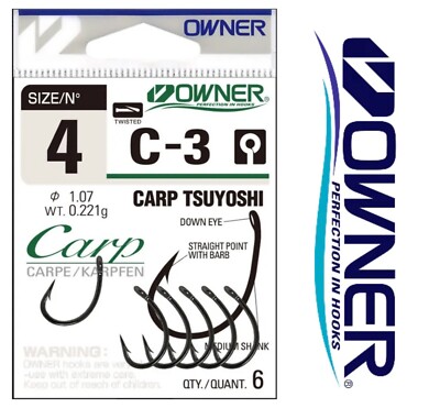 OWNER C-3 Carp Tsuyoshi Down Eye Black Chrome Barbed Carp Fishing Hooks