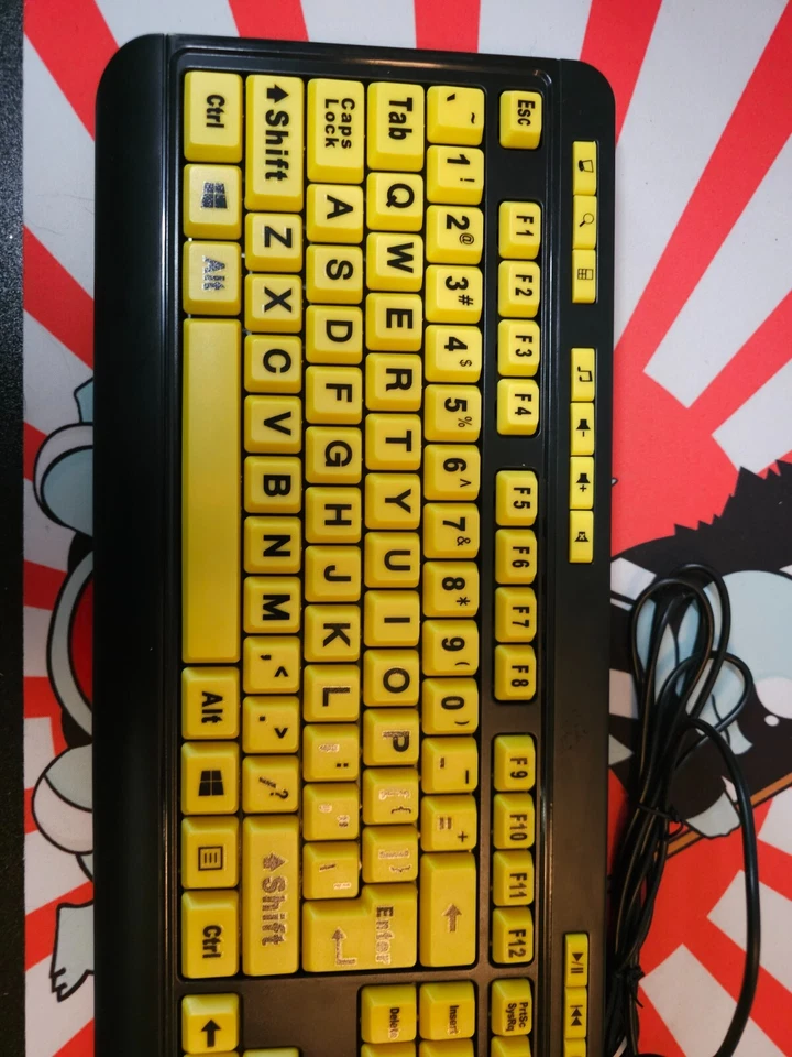 Large Print Yellow & Black USB Keyboard – Low Vision / High Contrast – Tested - Image 3 of 4