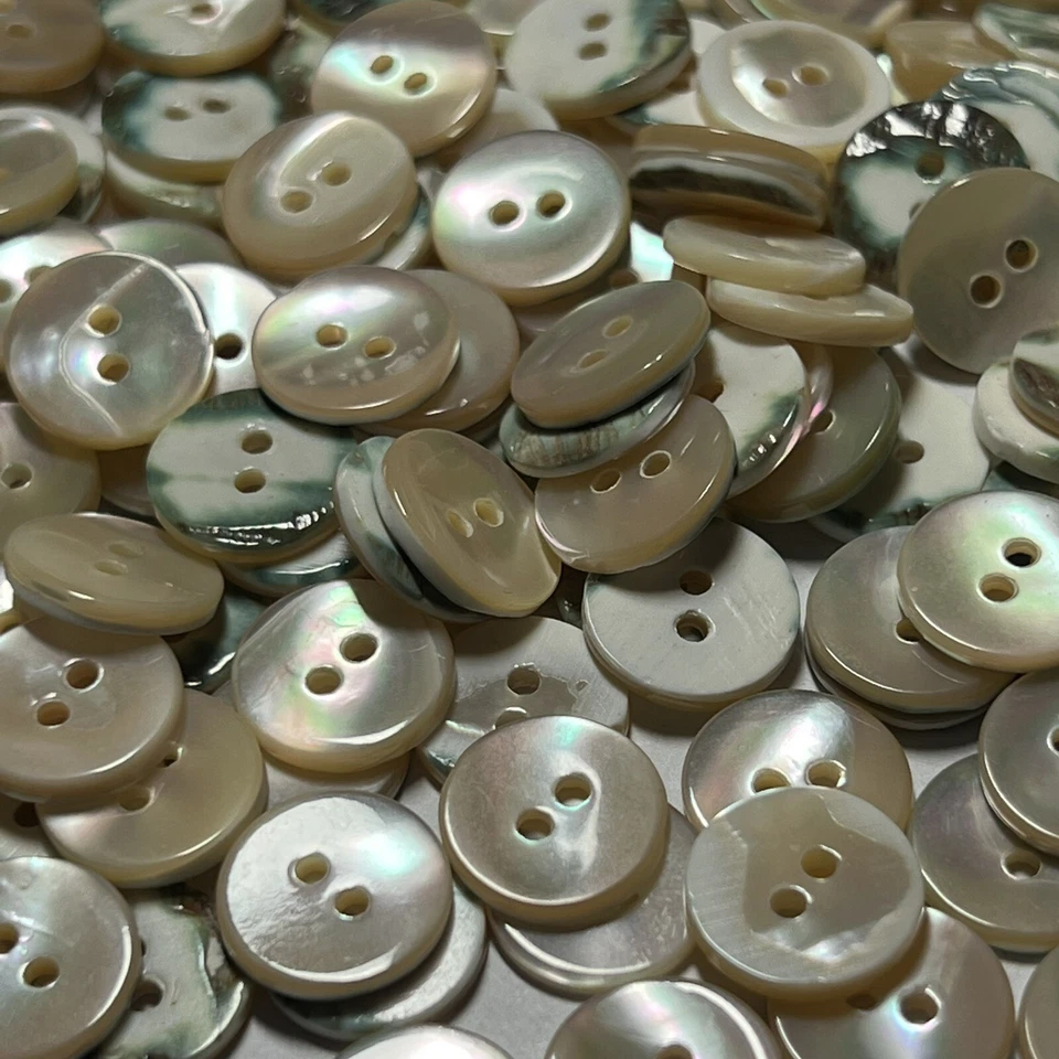 Beige/Natural Japanese Turbo/Snail Shell Button Green Back 8mm,13mm,17mm 2hole - Image 4 of 4