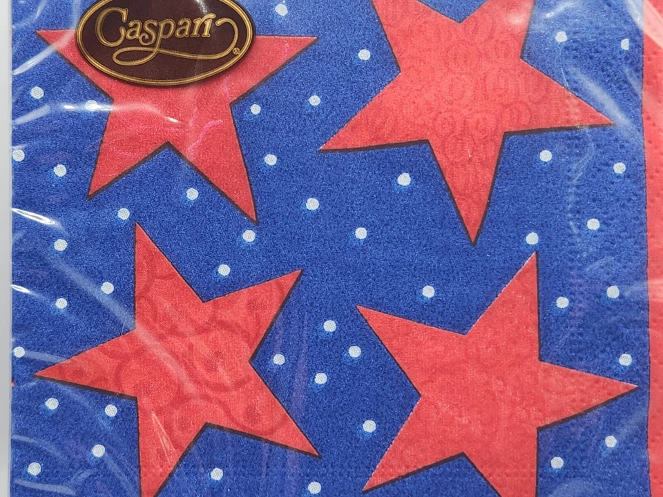 Servilletas Caspari Patriotic 20 Papel para Almuerzo 3 Capas Rojo Azul Estrellas Rayas Foto 4 de 4
