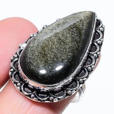 Golden Sheen Obsidian Gemstone 925 Sterling Silver Jewelry Ring Size 8.5 US