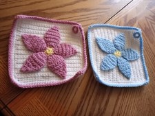 Pair of 2 Handmade Crocheted Flower Pot Holders Hot Pads Trivets Made in USA