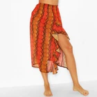 BEACH SKIRT COVER UP HOLIDAY ORANGE SNAKE PRINT MIDI RUFFLE SIZE MEDIUM UK 10 12