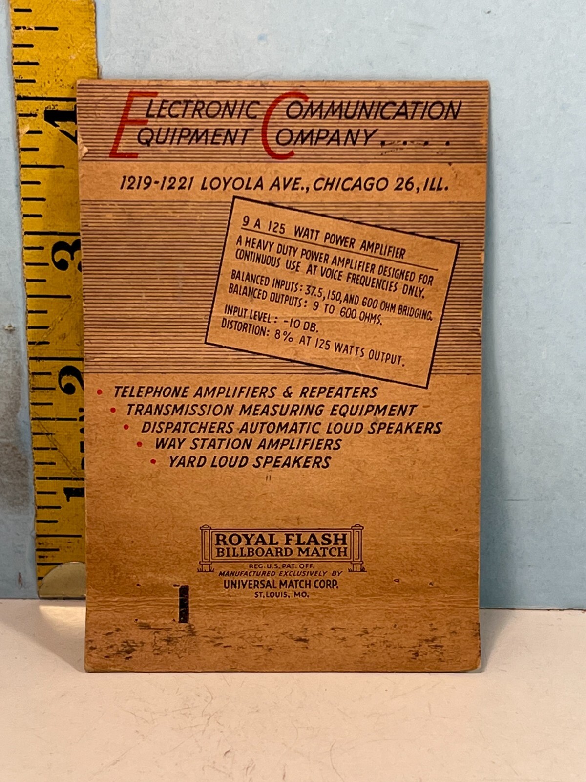 Electronic Communications Equip. Co. Royal Flash Billboard Matchbook