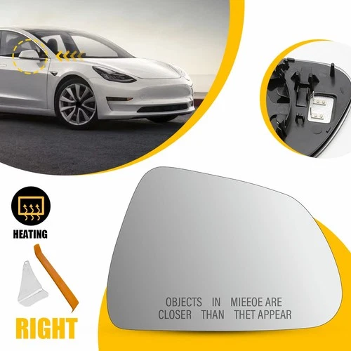Heated Mirror Glass Right Side for 2017 2018 2019 2020 2021-2023 Tesla Model 3